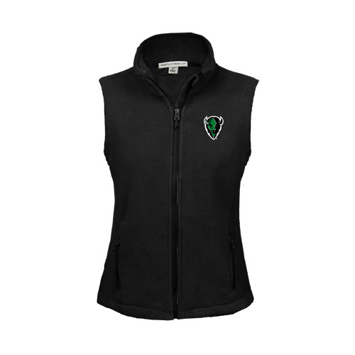  Womens Black Fleece Full Zip Vest - Charging Bison