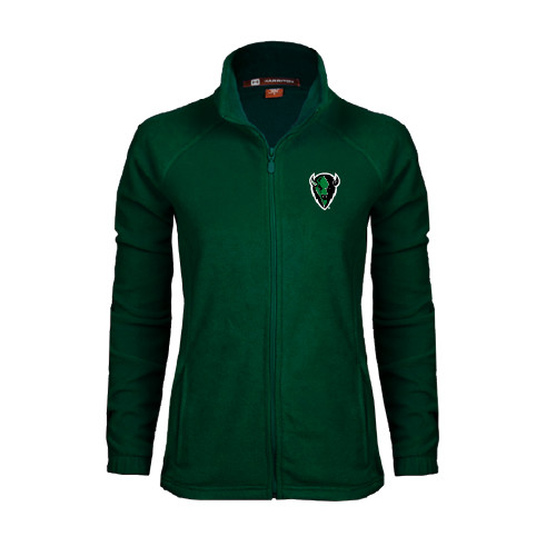  Womens Dark Green Fleece Full Zip Jacket - Charging Bison