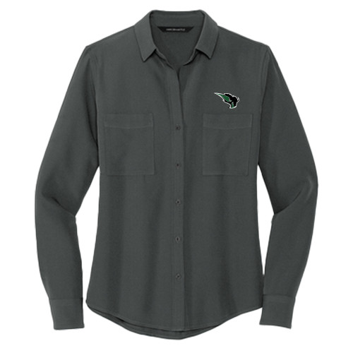  Mercer + Mettle Womens Grey Crepe Long Sleeve Camp Blouse - Power Bison