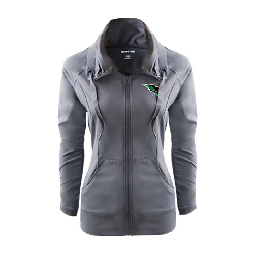  Womens Charcoal Sport Wick Stretch Full Zip Jacket - Power Bison
