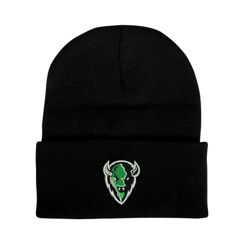  Black Knit Beanie w/Cuff - Charging Bison