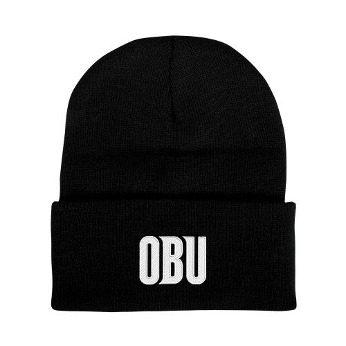  Black Knit Beanie w/Cuff - OBU Wordmark