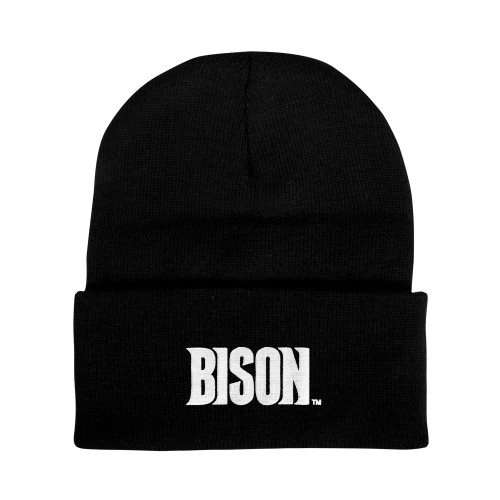  Black Knit Beanie w/Cuff - Bison