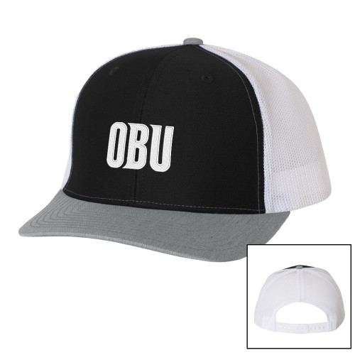  Richardson Black/White/Heather Trucker Hat - OBU Wordmark