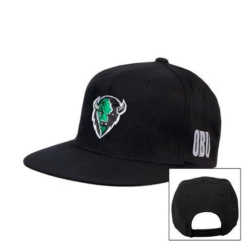  Black Flat Bill Snapback Hat - Charging Bison