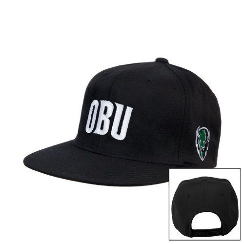  Black Flat Bill Snapback Hat - OBU Wordmark