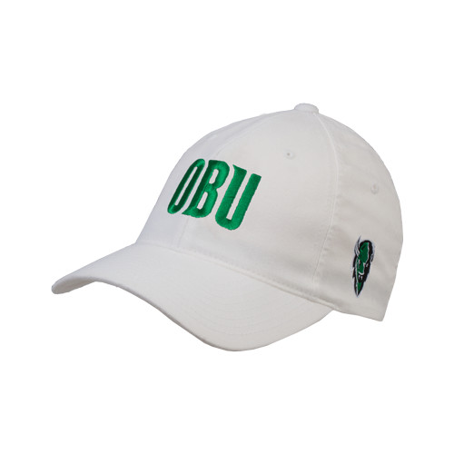  White Flexfit Structured Low Profile Hat - OBU Wordmark