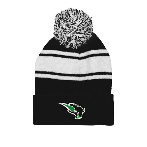  Black/White Two Tone Knit Pom Beanie w/Cuff - Power Bison