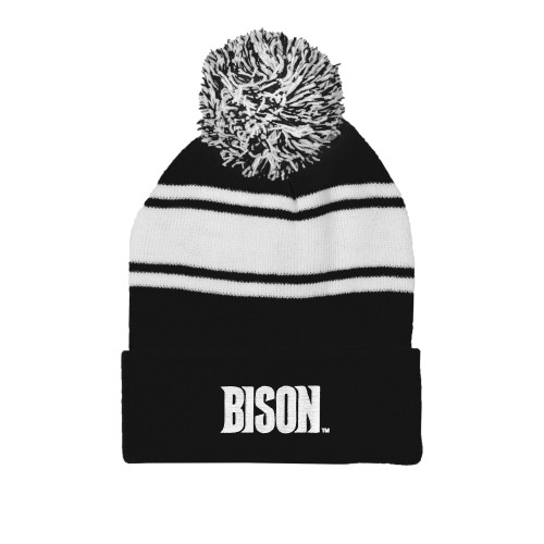  Black/White Two Tone Knit Pom Beanie w/Cuff - Bison