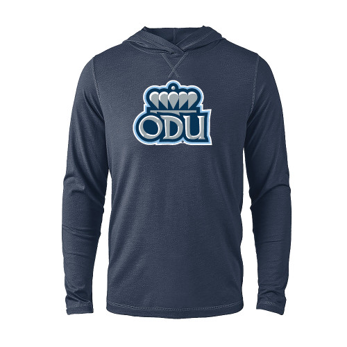  Navy Heather Long Sleeve Hooded Tee - ODU with Crown Primary Mark
