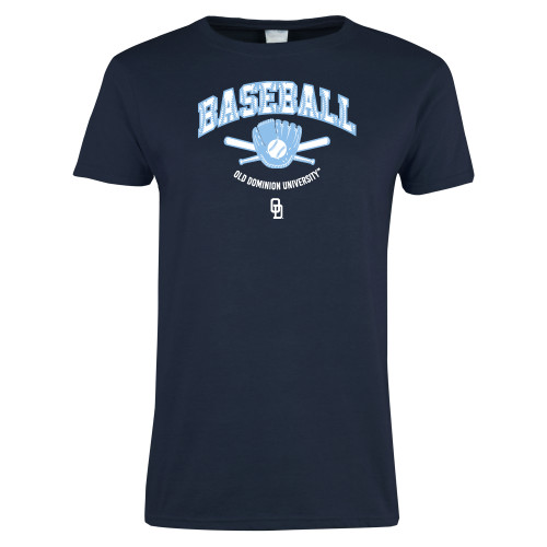  Womens Navy Short Sleeve Tee - ODU Baseball with Glove Design