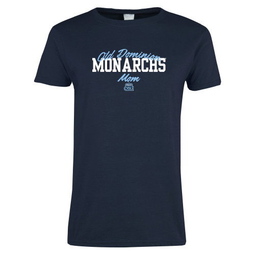  Womens Navy Short Sleeve Tee - Old Dominon Script Arched Monarchs Mom