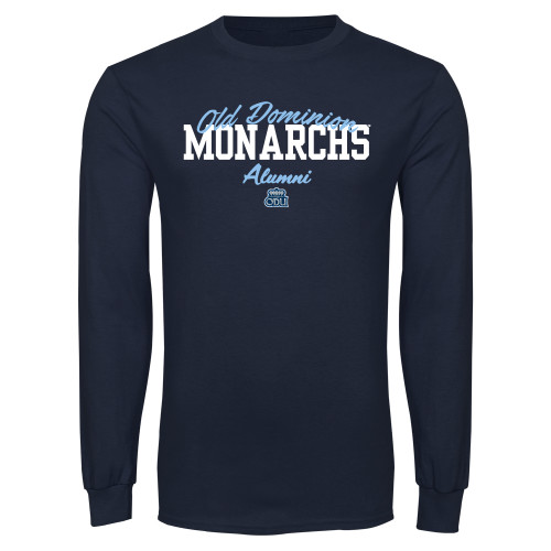  Navy Long Sleeve T Shirt - Old Dominon Script Arched Monarchs Alumni