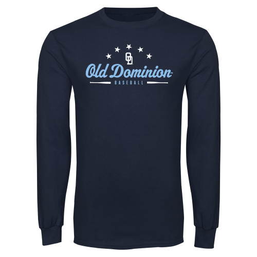  Navy Long Sleeve T Shirt - ODU Baseball with Stars Design