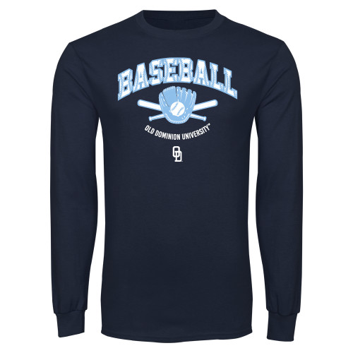  Navy Long Sleeve T Shirt - ODU Baseball with Glove Design