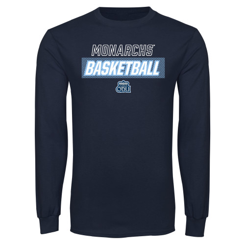  Navy Long Sleeve T Shirt - ODU Basketball Netting Pattern Design