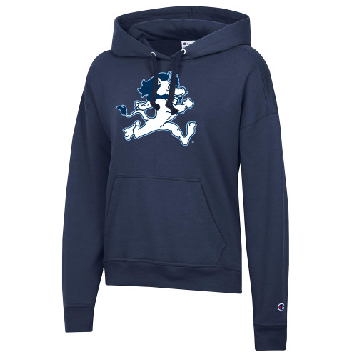 Champion Womens Navy Powerblend Pullover Hood - ODU Vintage Lion Running
