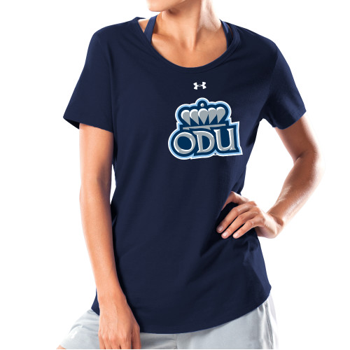  Under Armour Womens Navy Charged Cotton Tee - UA - ODU with Crown Primary Mark