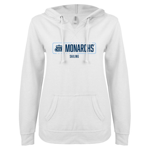  ENZA Womens White V Notch Raw Edge Fleece Hoodie - ODU Monarchs Sailing