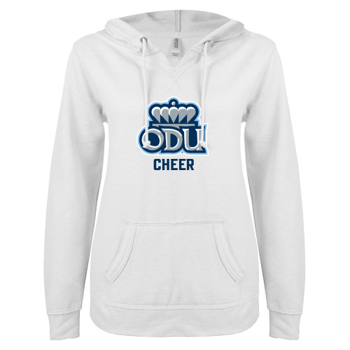  ENZA Womens White V Notch Raw Edge Fleece Hoodie - ODU Cheer
