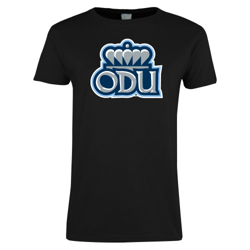  Womens Black Short Sleeve Tee - ODU with Crown Primary Mark
