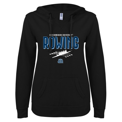  ENZA Womens Black V Notch Raw Edge Fleece Hoodie - ODU Rowing Design