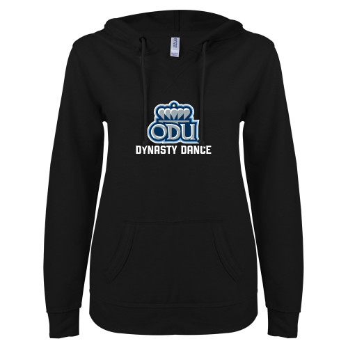  ENZA Womens Black V Notch Raw Edge Fleece Hoodie - ODU Dynasty Dance