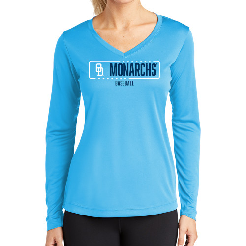  Womens Light Blue Performance Long Sleeve V Neck Shirt - ODU Monarchs Baseball