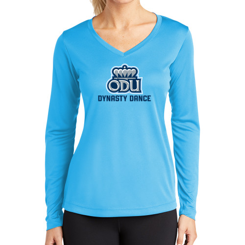  Womens Light Blue Performance Long Sleeve V Neck Shirt - ODU Dynasty Dance