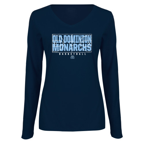  Womens Navy Long Sleeve V Neck Tee  - ODU Basketball Court Design
