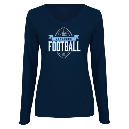  Womens Navy Long Sleeve V Neck Tee  - ODU Monarchs Football Design