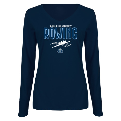  Womens Navy Long Sleeve V Neck Tee  - ODU Rowing Design