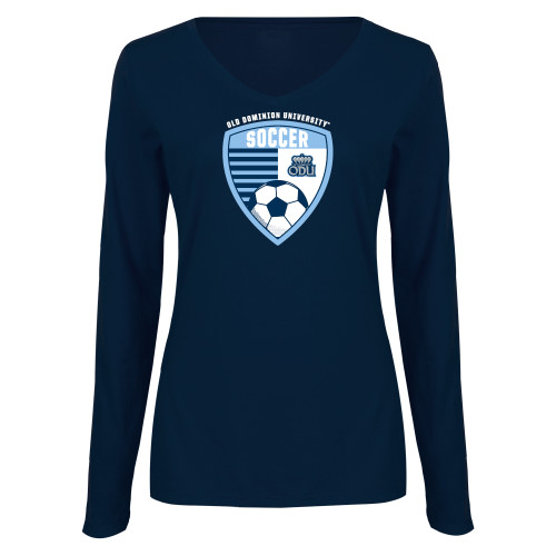  Womens Navy Long Sleeve V Neck Tee  - ODU Soccer Design