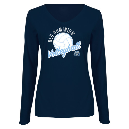  Womens Navy Long Sleeve V Neck Tee  - ODU Volleyball Design