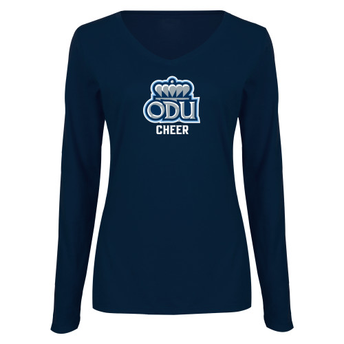  Womens Navy Long Sleeve V Neck Tee  - ODU Cheer