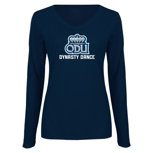  Womens Navy Long Sleeve V Neck Tee  - ODU Dynasty Dance