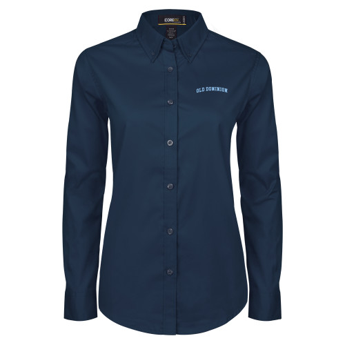  Womens Navy Twill Button Down Long Sleeve  - Arched Old Dominion