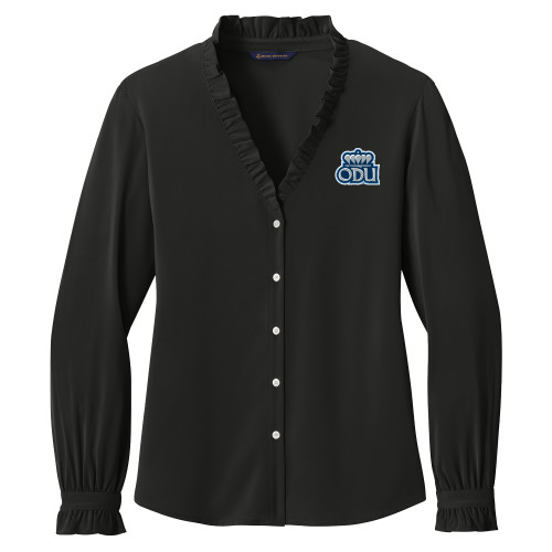 Brooks Brothers Womens Black Long Sleeve Ruffle Collar Blouse - ODU with Crown Primary Mark