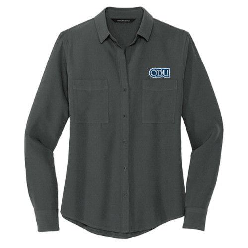  Mercer + Mettle Womens Grey Crepe Long Sleeve Camp Blouse - ODU