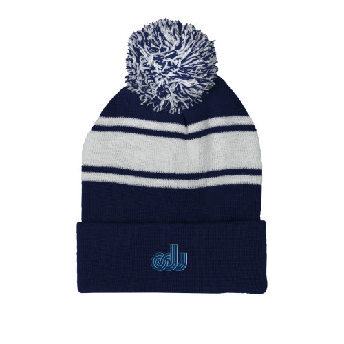  Navy/White Two Tone Knit Pom Beanie w/Cuff - ODU Vintage Logo