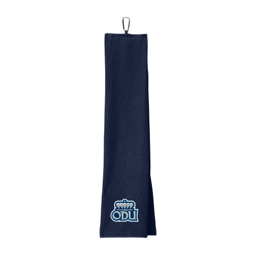  Navy Waffle Microfiber Golf Towel - ODU with Crown Primary Mark
