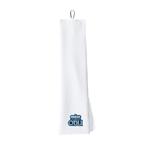  White Waffle Microfiber Golf Towel - ODU with Crown Primary Mark