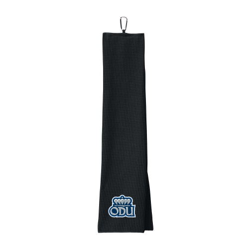  Black Waffle Microfiber Golf Towel - ODU with Crown Primary Mark