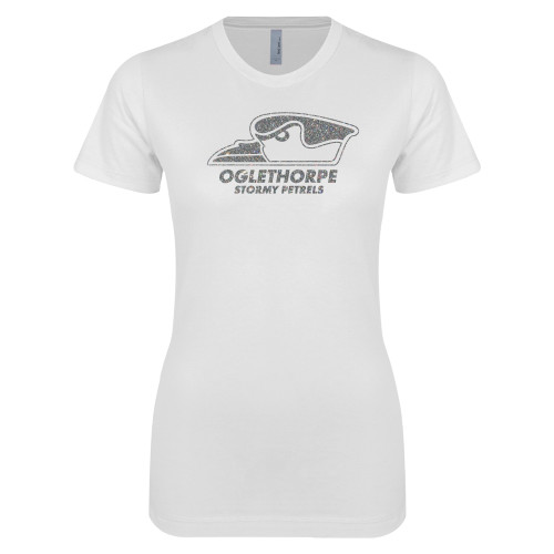  Next Level Womens White Boyfriend Tee - A Silver Soft Glitter