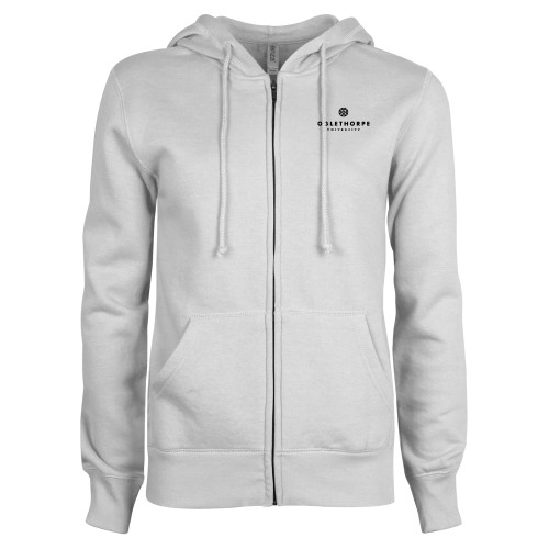  ENZA Womens White Fleece Full Zip Hoodie - Primary University Logo