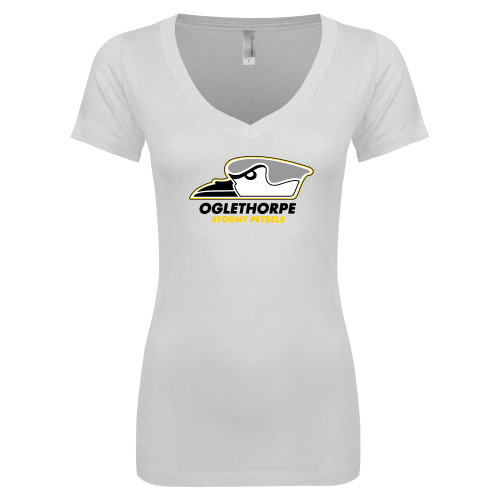  Next Level Womens White Ideal V Tee - Primary Athletics Logo