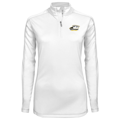  Syntrel Womens White Interlock 1/4 Zip - Primary Athletics Logo