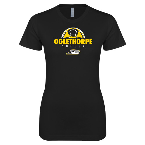  Next Level Womens Black Boyfriend Tee - Soccer Ball