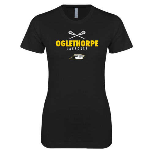  Next Level Womens Black Boyfriend Tee - Lacrosse Crossed Sticks