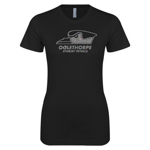  Next Level Womens Black Boyfriend Tee - A Silver Soft Glitter